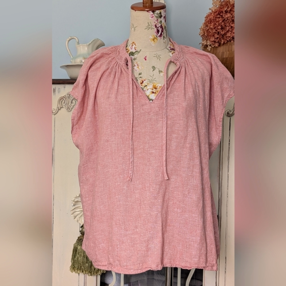 Papaya Peach Puff Sleeve Tie Front Blouse